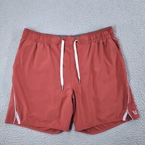 Vuori Banks Shorts Mens Large Rust Red Lined Swim Athletic Zip Pocket Drawstring